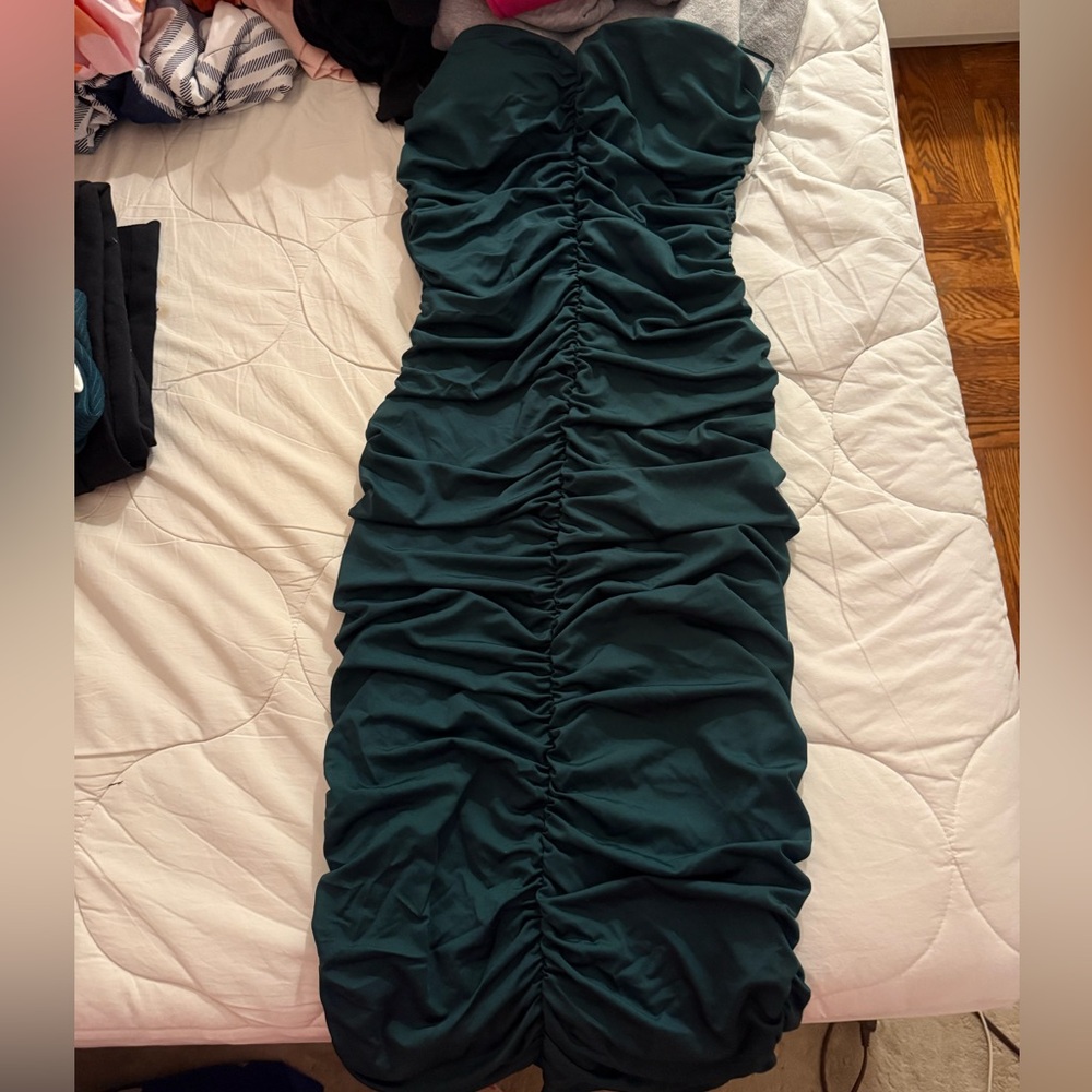 Strapless Green Ruched Dress